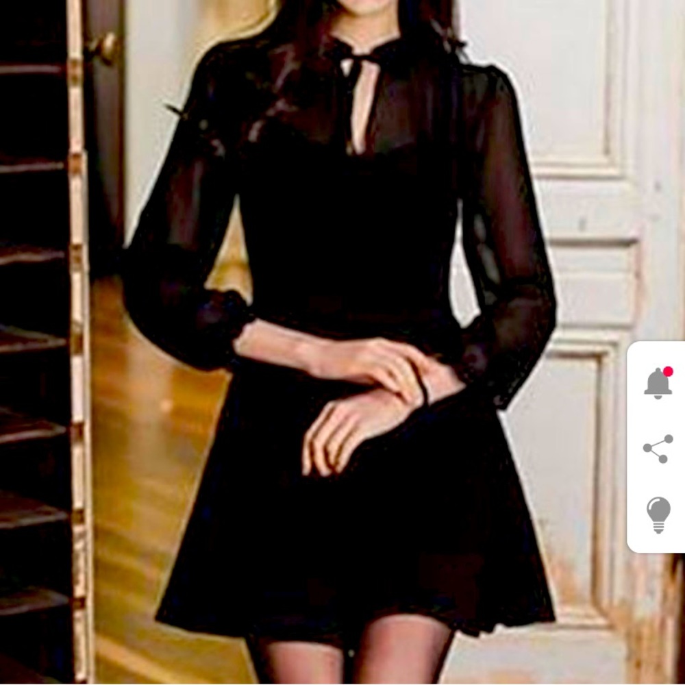 Sheer top little black dress long sleeve from Korea